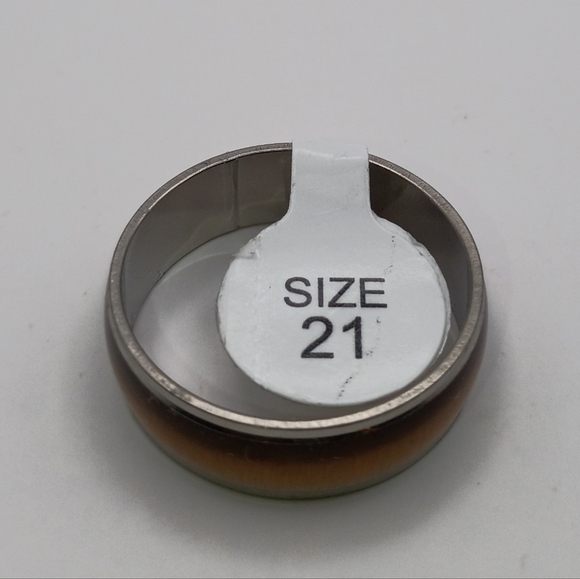 Stainless Steel Ring Band with Brown Accent U.S Size  10.25 - Picture 3 of 3